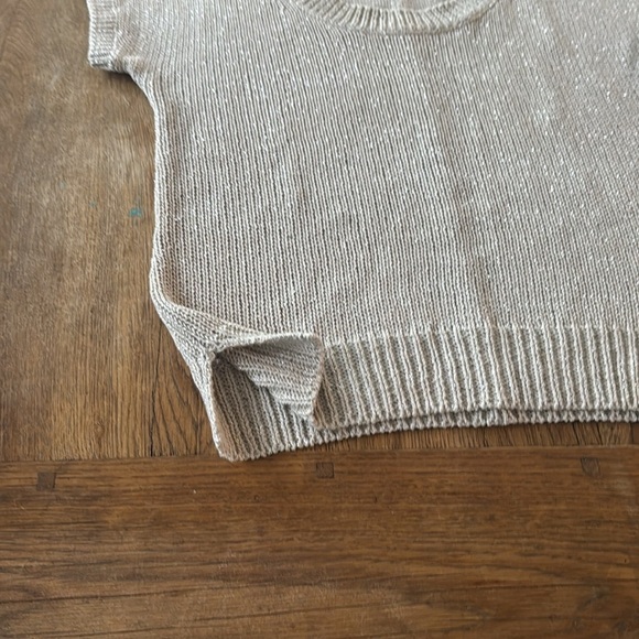 Banana Republic Knit Top Women's XS Tan Shimmer Short Sleeve - Picture 6 of 7
